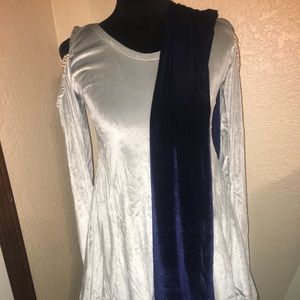 Velvet Silver and Navy Blue Short Anarkali